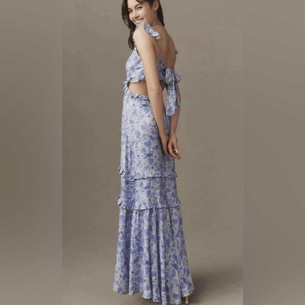 ASTR THE LABEL Anthropologie Cassis Floral Ruffle Cut Out Maxi Dress XS NWOT - Picture 2 of 10